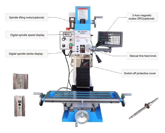 VM35L Ball Screw type Milling Machine R8 Belt Drive & Brushless Motor 